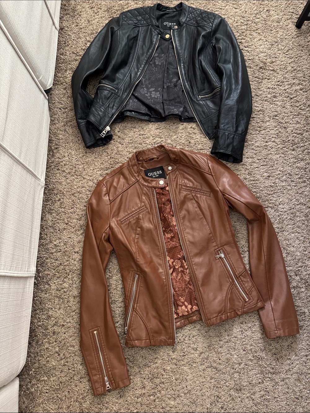 2 Guess Black and Brown Leather Moto Jackets - Pair size small